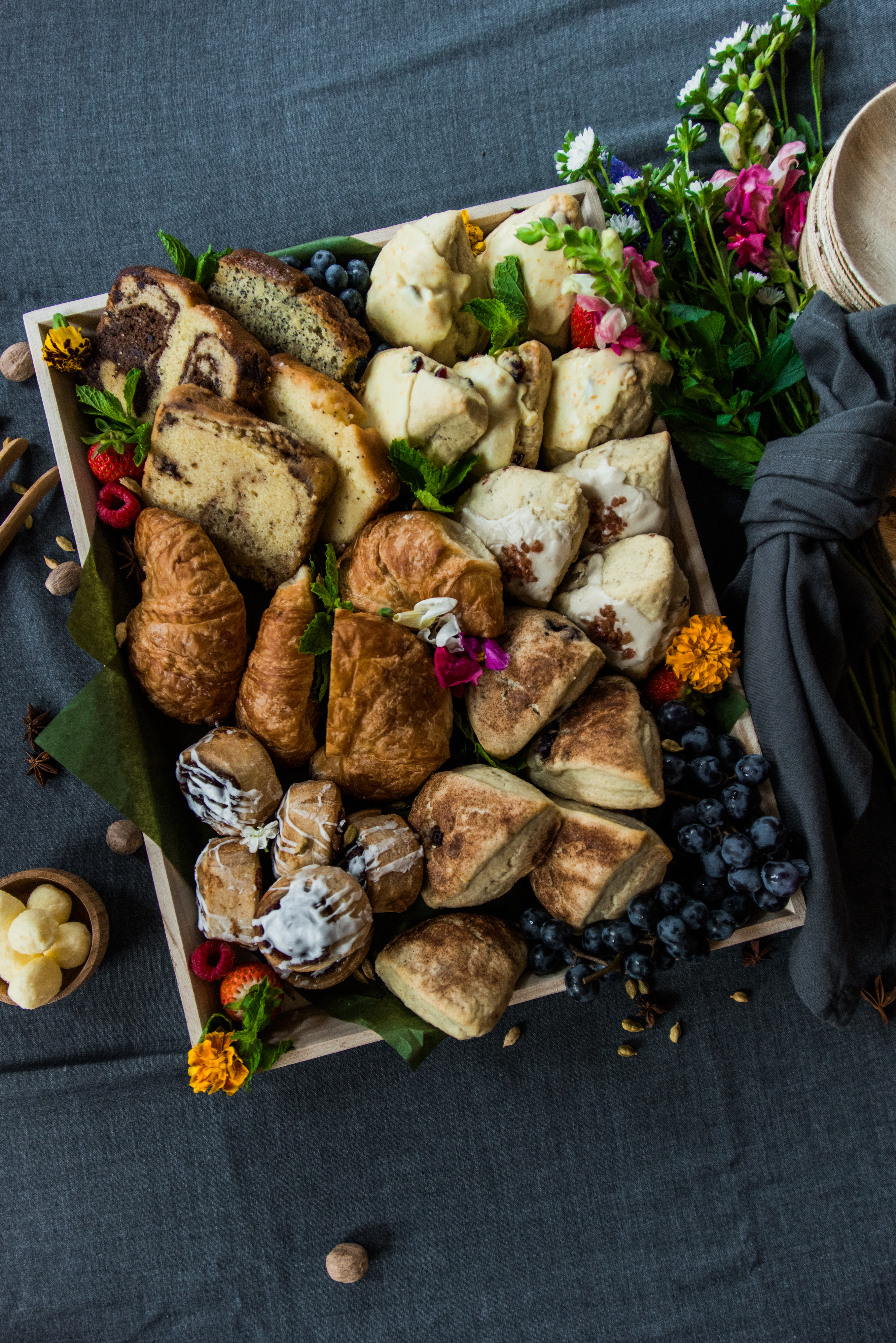 Twelve Baskets Catering Continental Breakfast Pastry Platter Seattle Arielle Vey Photography